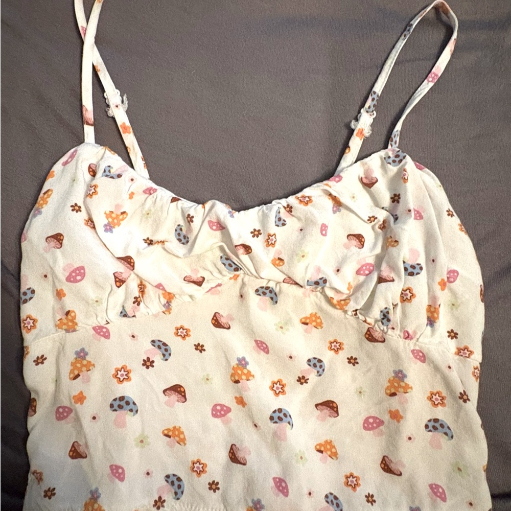 LA Hearts Mushroom Spaghetti Strap Crop Top for Festivals or Casual Wear